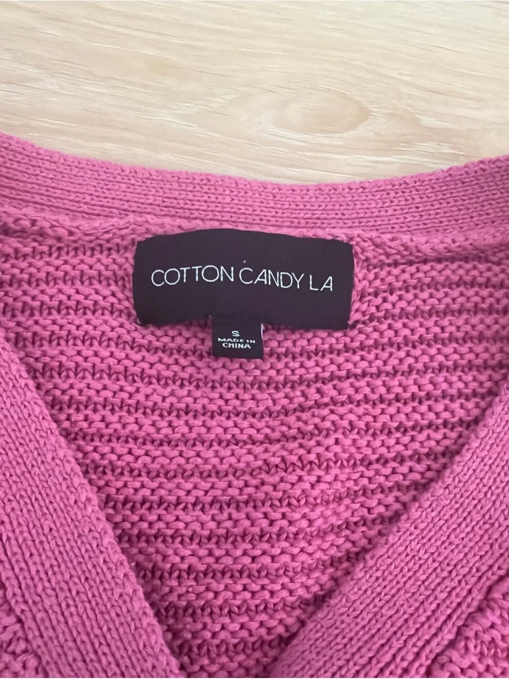 Cotton Candy Women's Raspberry Pink V‑Neck Button-Up Knit Sweater - Picture 2 of 3